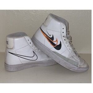 Nike Blazer Mid 77 GS White Black Orange Multi Swoosh FN7788-100 Kids 5Y